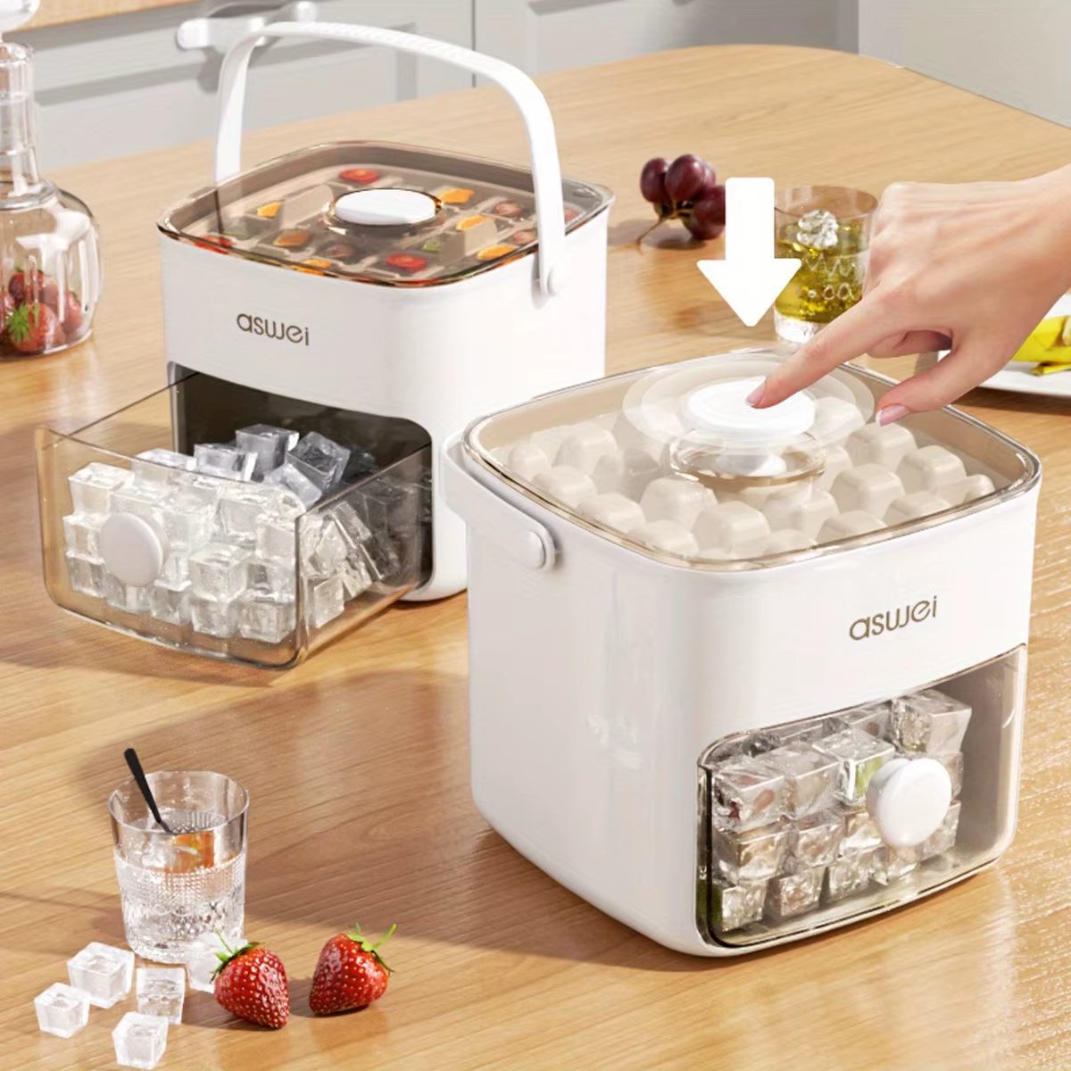 48-Cube Double Layer Ice Maker Tray with Easy-Press Lid