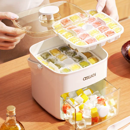 48-Cube Double Layer Ice Maker Tray with Easy-Press Lid