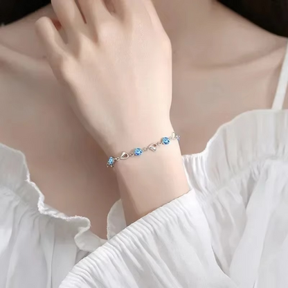 925 Sterling Silver Heart Blue Crystal Necklace & Bracelet Set for Women