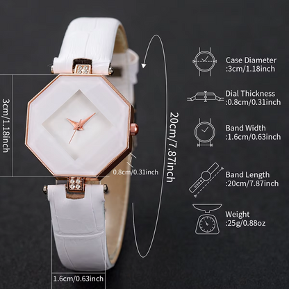 Women’s Fashion Leather Quartz Watch & Bracelet Set (2PCS)