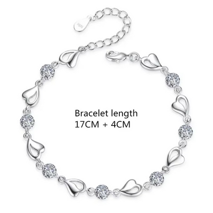 925 Sterling Silver Heart Blue Crystal Necklace & Bracelet Set for Women