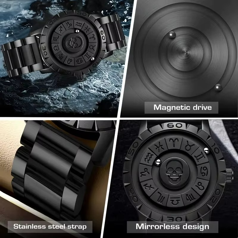 Luxury Men’s Magnetic Ball Skeleton Quartz Watch