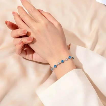 925 Sterling Silver Heart Blue Crystal Necklace & Bracelet Set for Women